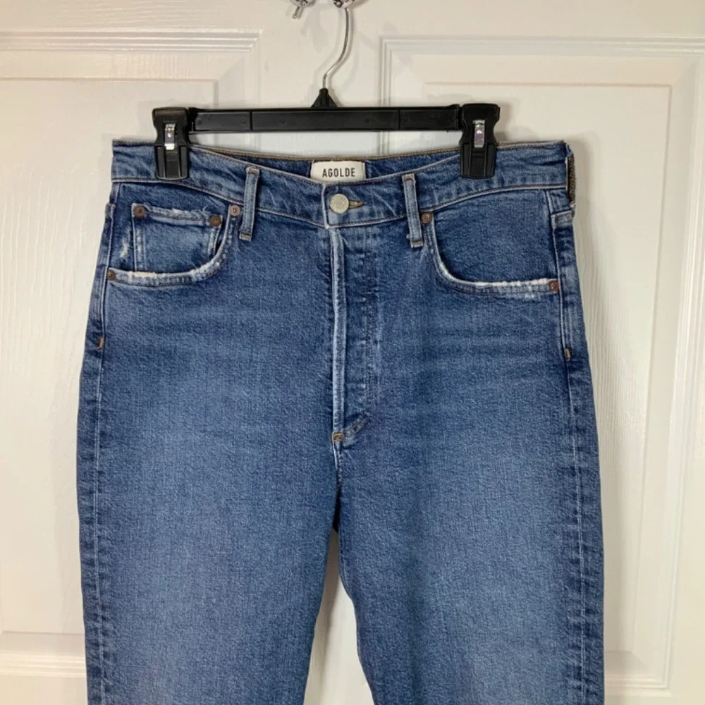 Agolde Button Fly Crop Riley Straight Leg High Rise Denim Jeans Size 29